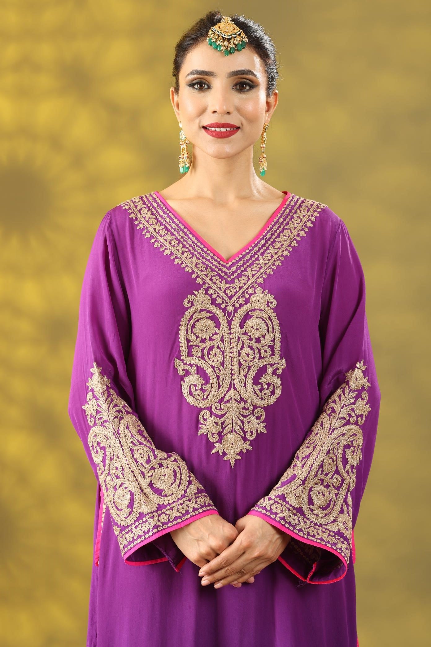 Warm Purple Kashmiri Style Phiran  Kurta Set