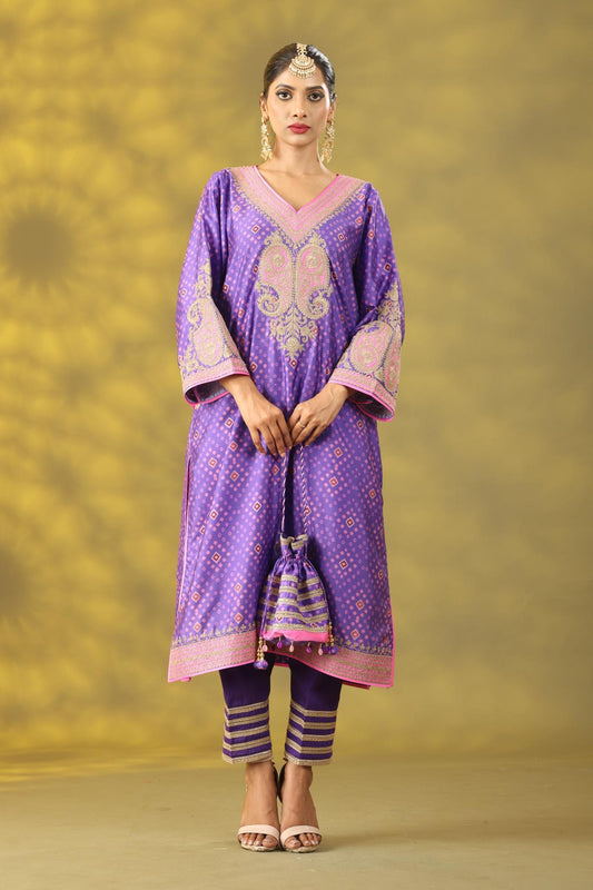 Soft Purple Printed Kashmiri Style Phiran Kurta Set