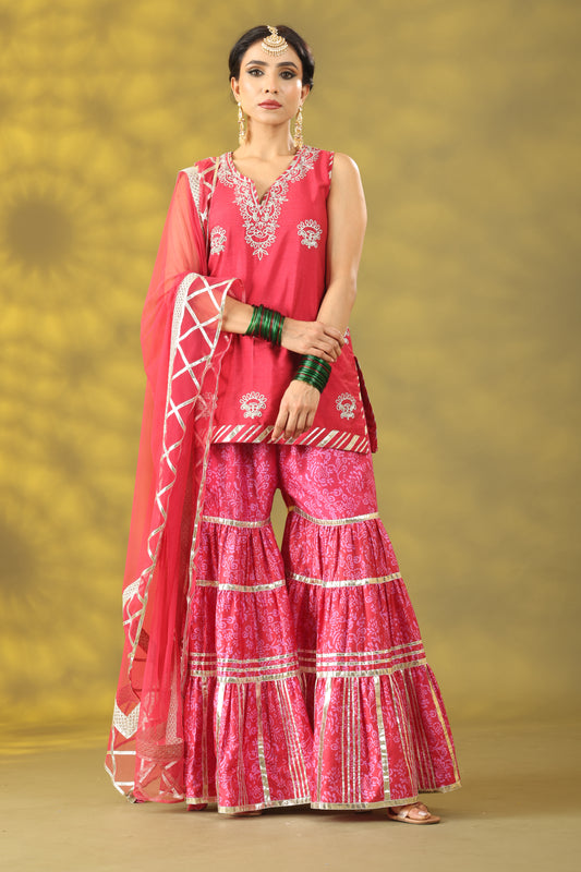 Red Rose Gharara Set with Dupatta