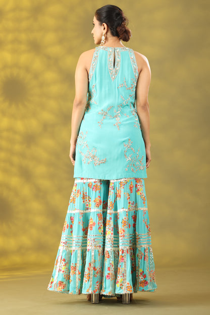 Sky Blue Gharara Set with Dupatta