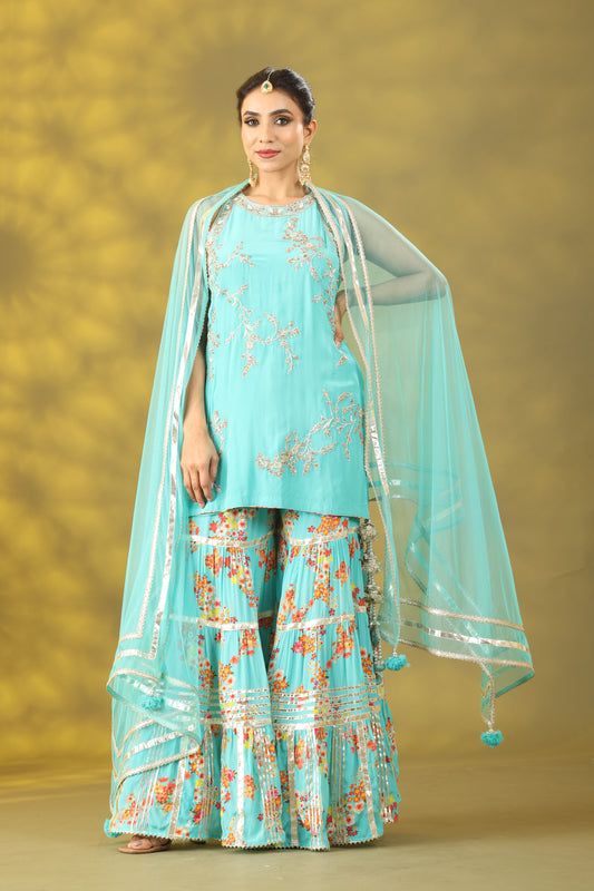 Sky Blue Gharara Set with Dupatta