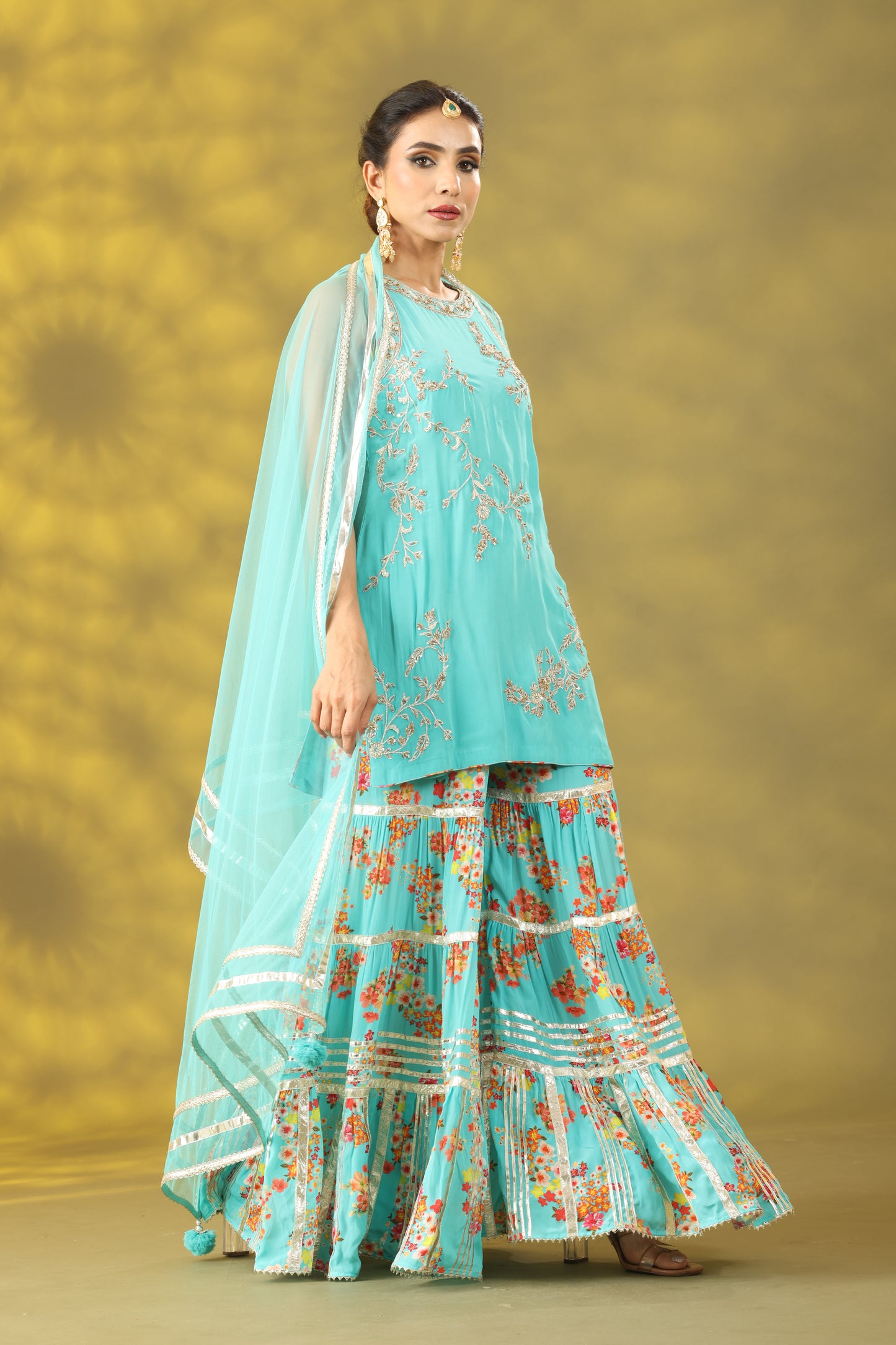 Sky Blue Gharara Set with Dupatta