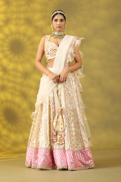 White Lehenga Set with Dupatta and Matching Potli