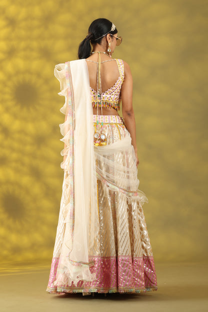 White Lehenga Set with Dupatta and Matching Potli