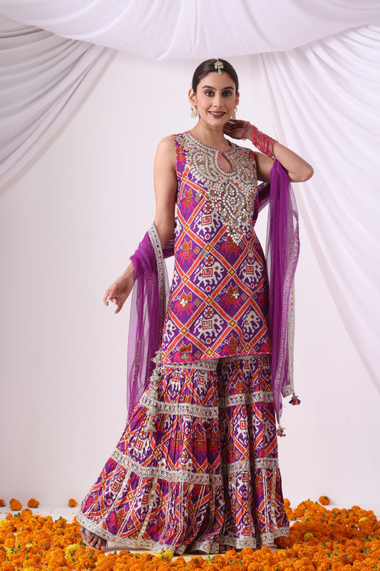 Digital Printed Short Kurta with Gharara Set
