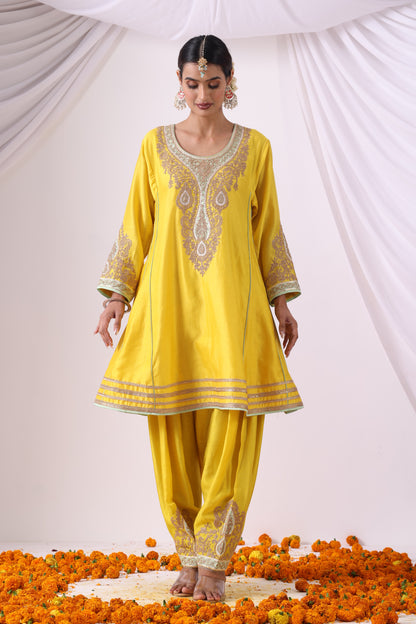 Yellow Kalidar Choga with Salwar Set