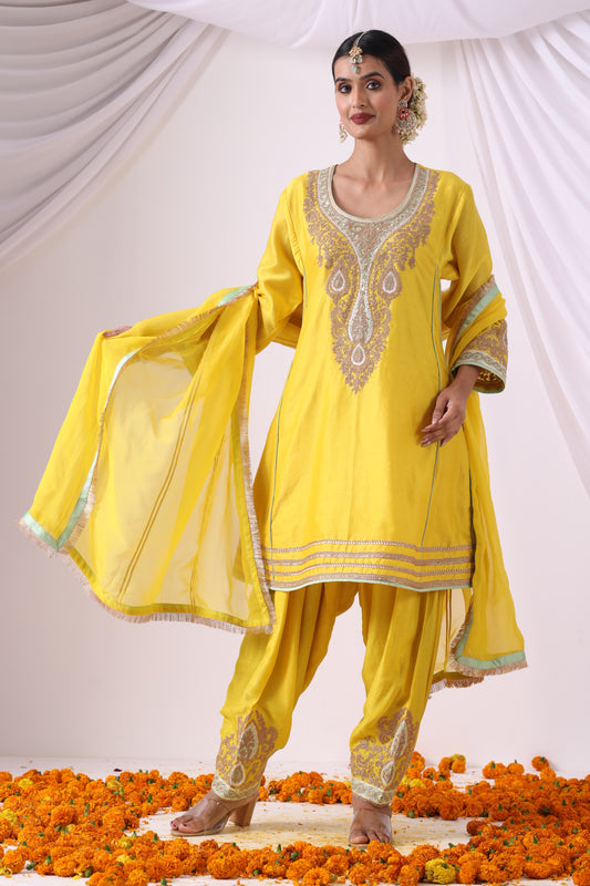 Yellow Kalidar Choga with Salwar Set