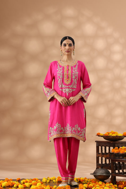 Hot Pink Short Kurti with Salwar Set