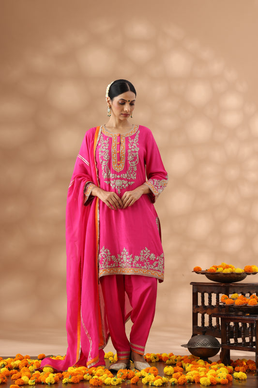 Hot Pink Short Kurti with Salwar Set