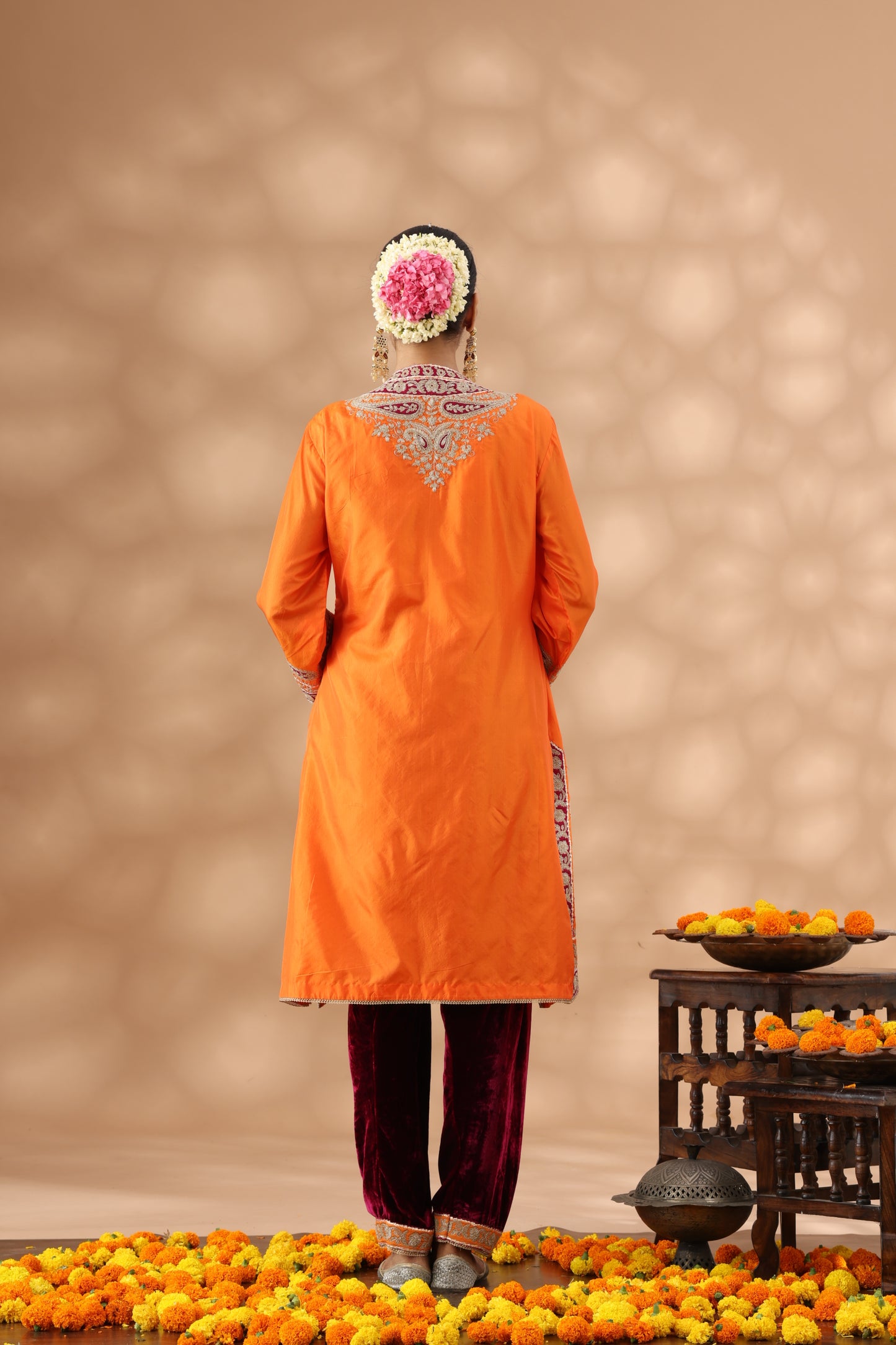 Pastel Orange Short Kurti and wine red Salwar Set