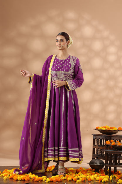 Warm purple Anarkali Set