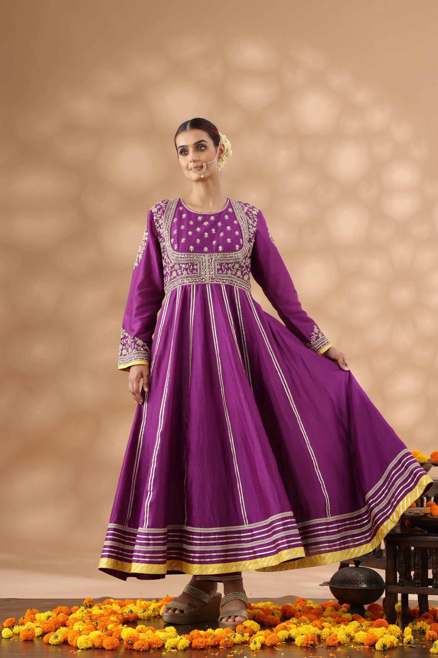 Warm purple Anarkali Set