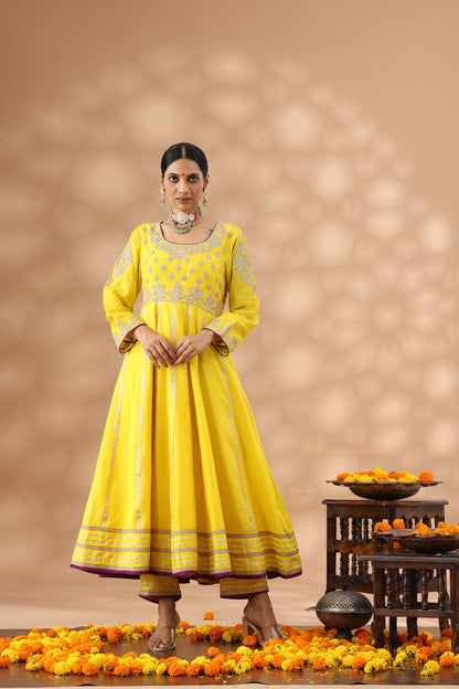 Banana Yellow Anarkali Set