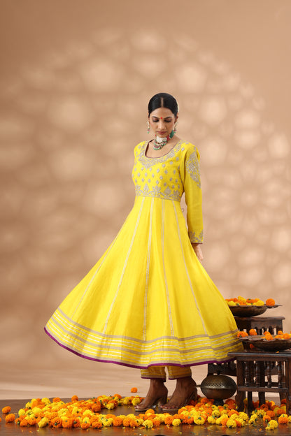 Banana Yellow Anarkali Set