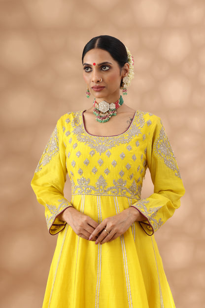 Banana Yellow Anarkali Set