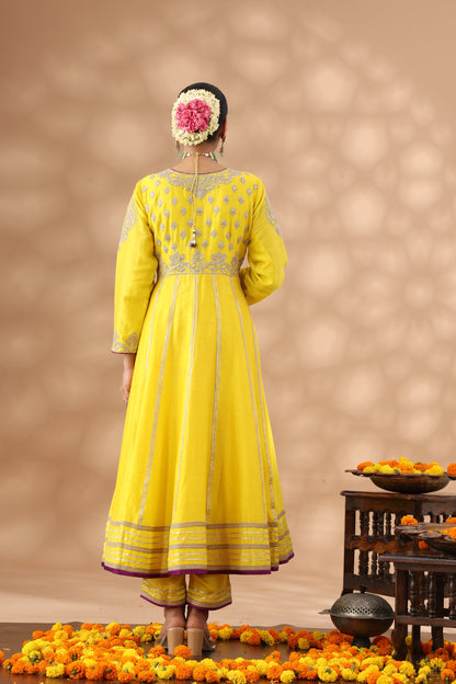 Banana Yellow Anarkali Set