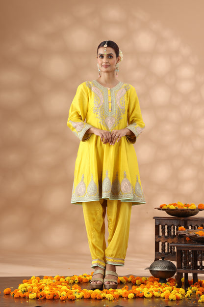 Yellow Short Anarkali with Salwar Set