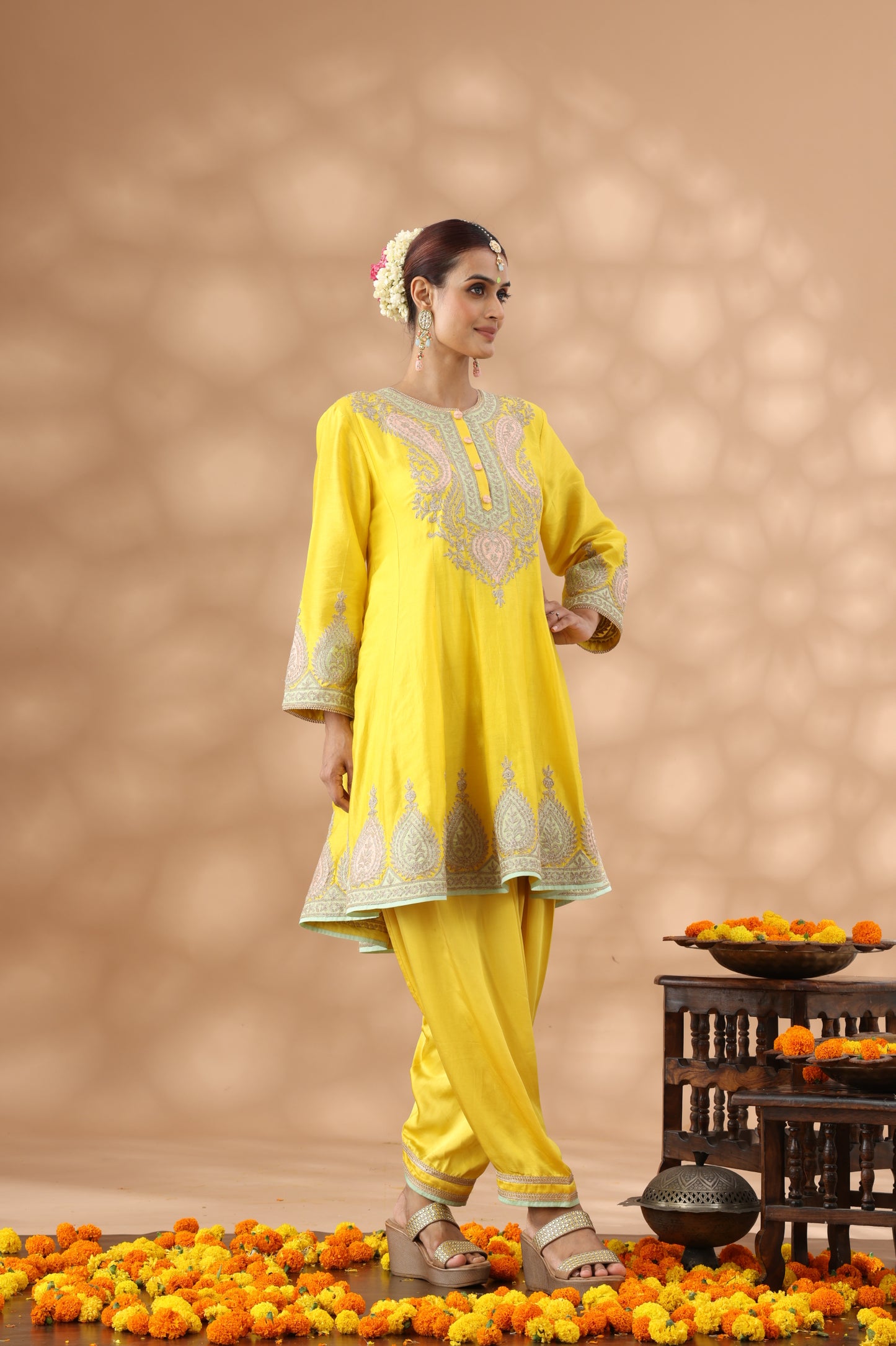 Yellow Short Anarkali with Salwar Set