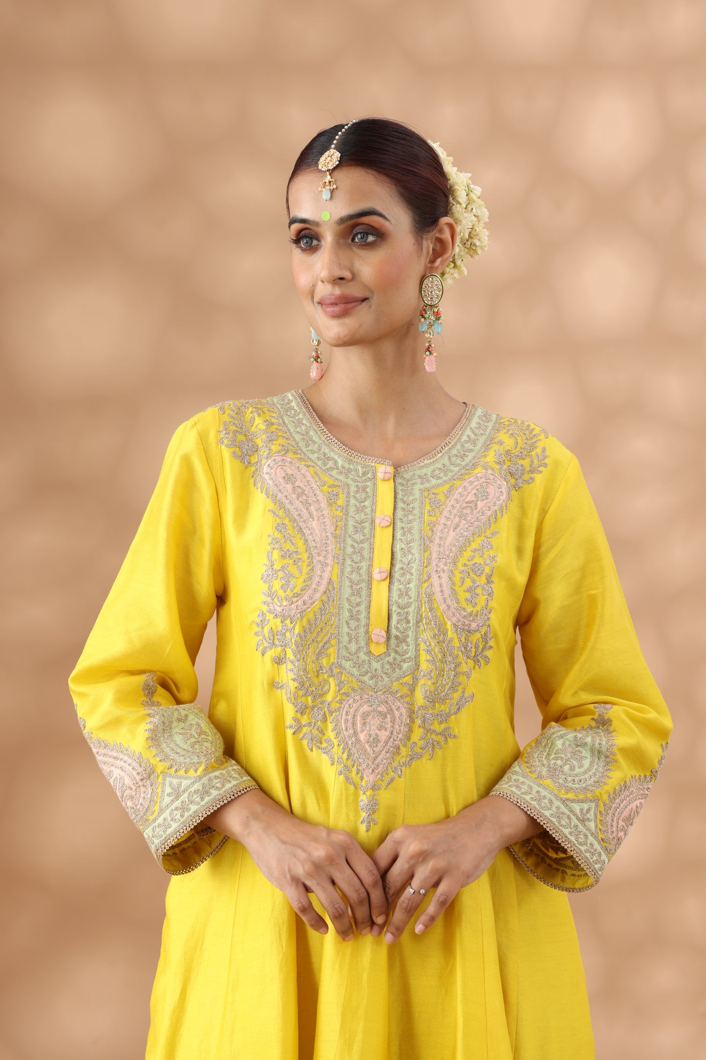 Yellow Short Anarkali with Salwar Set