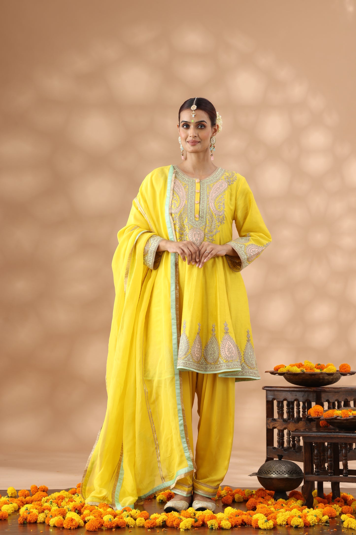 Yellow Short Anarkali with Salwar Set