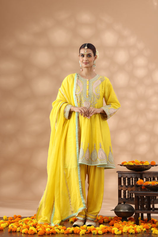 Yellow Short Anarkali with Salwar Set