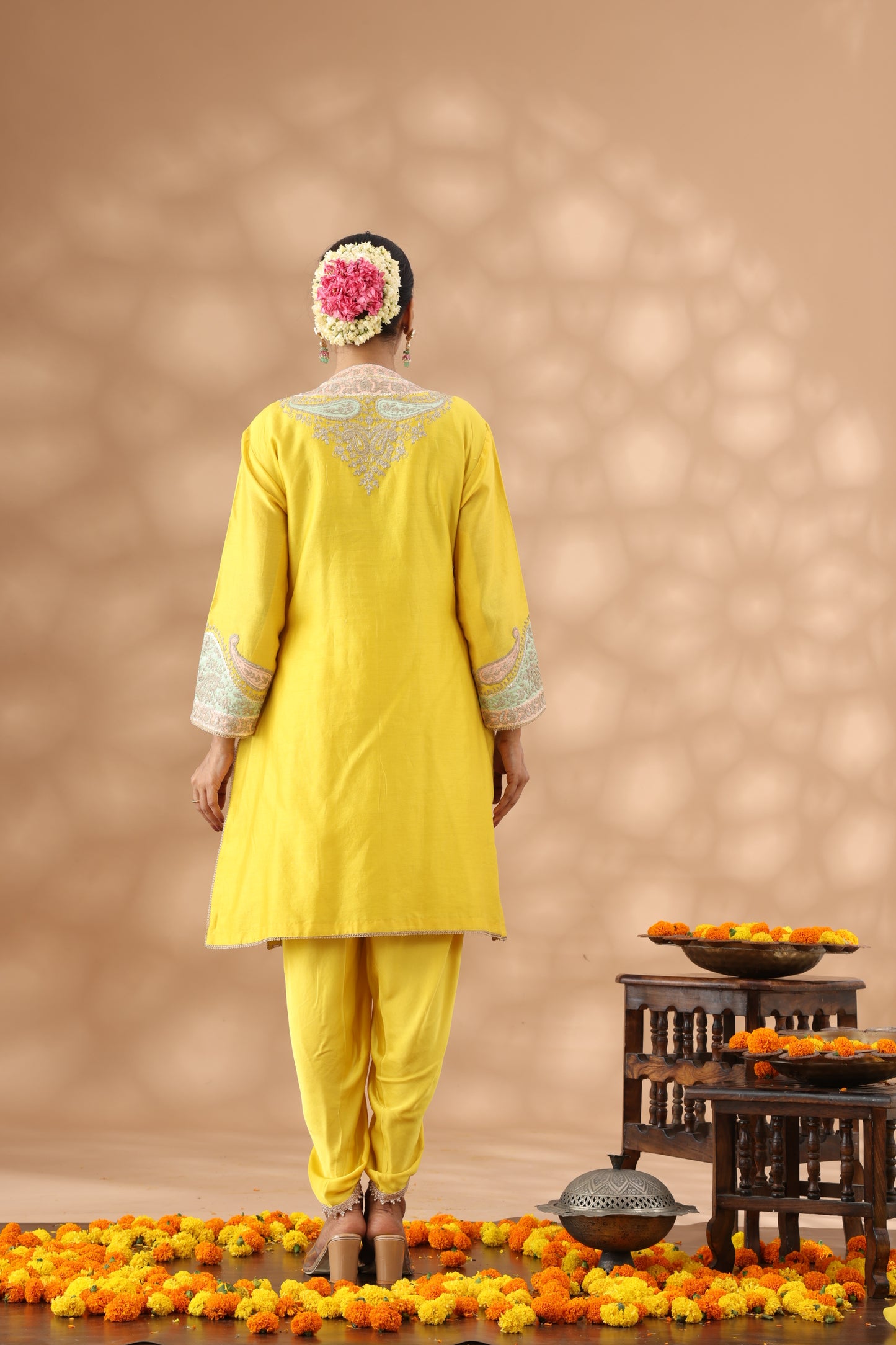 Yellow Short Kurti with Dhoti Set