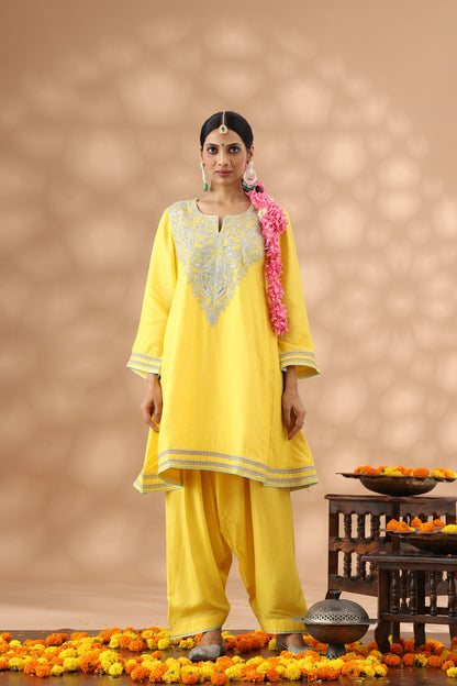 Marigold Yellow kalidar kurta set