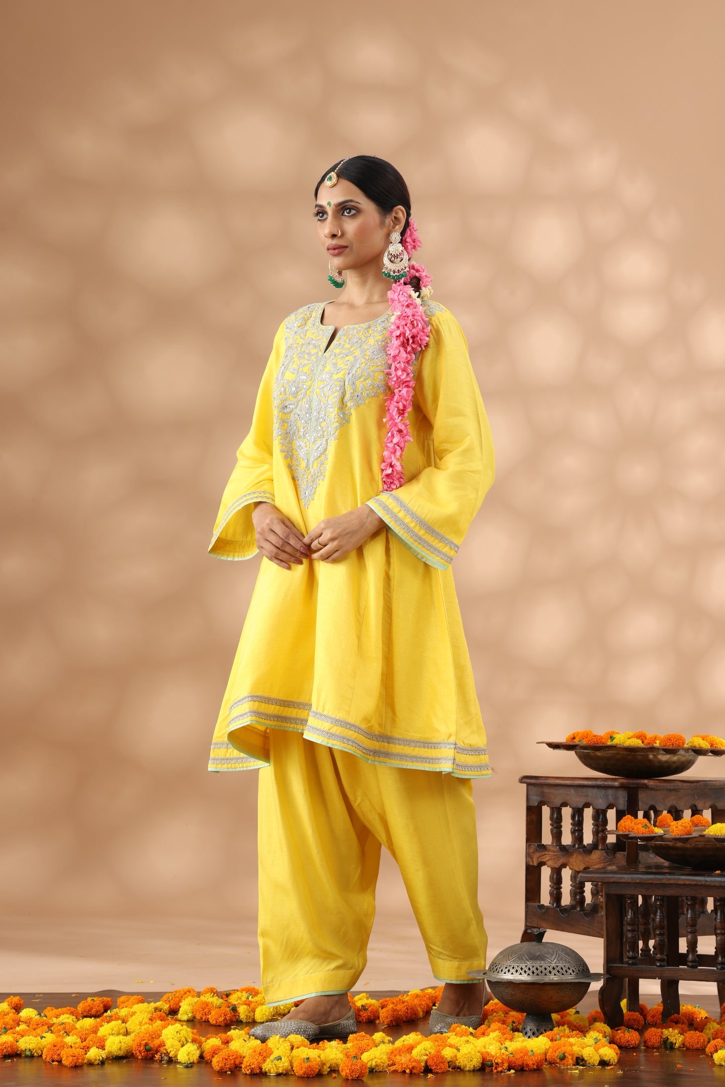 Marigold Yellow kalidar kurta set