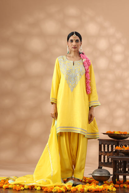 Marigold Yellow kalidar kurta set