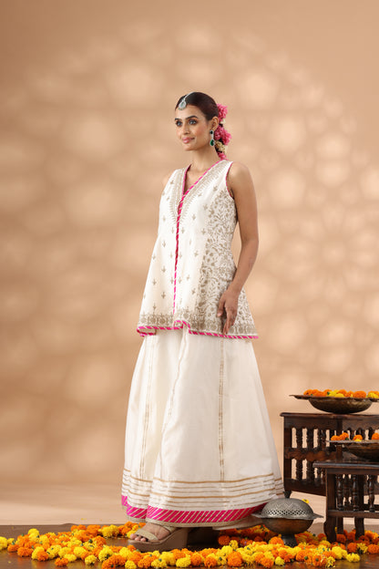 Pearl White Short Jacket with Sharara Set