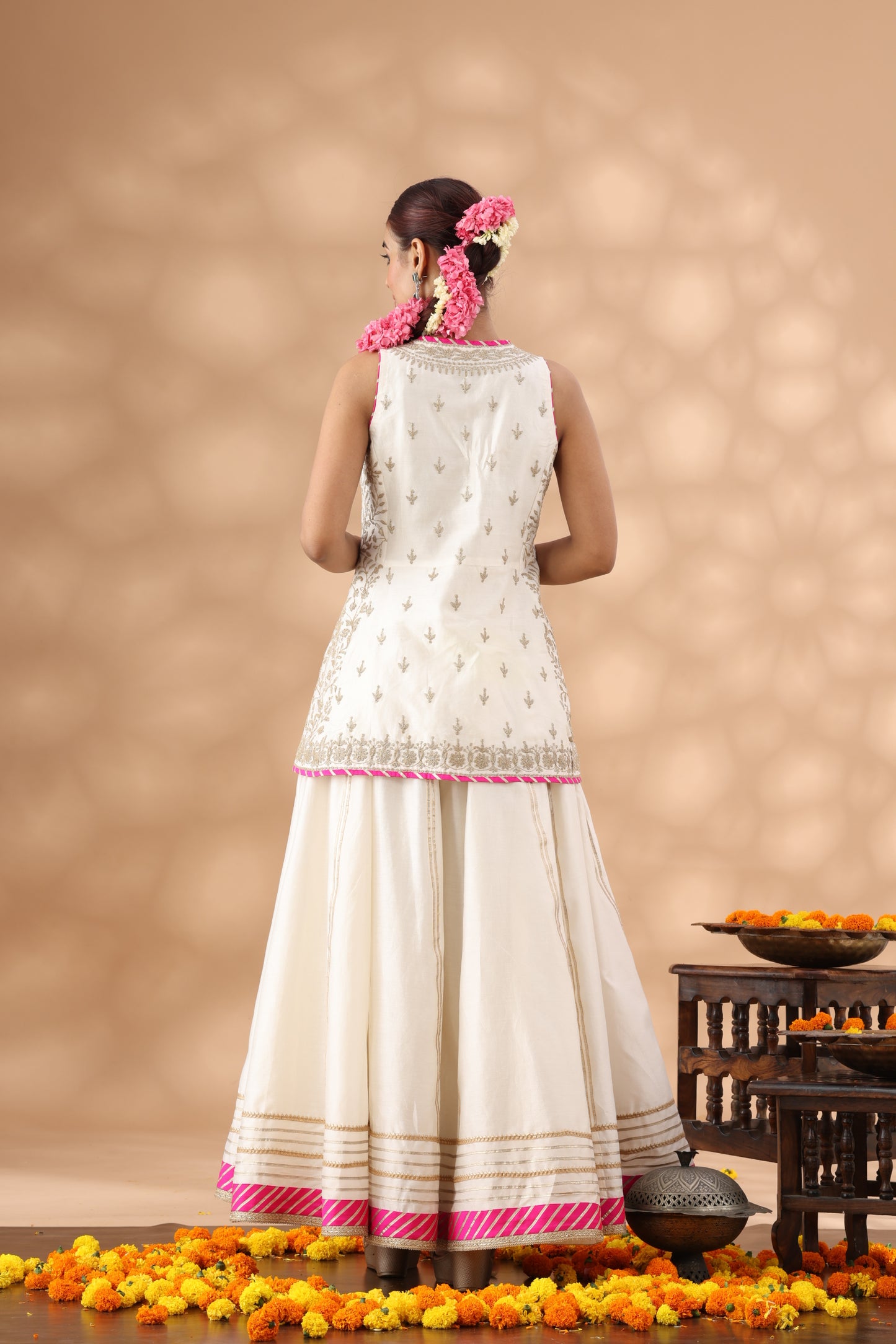 Pearl White Short Jacket with Sharara Set