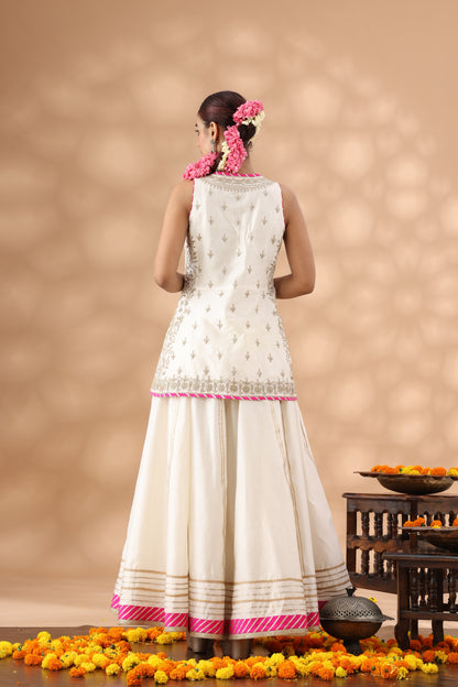 Pearl White Short Jacket with Sharara Set