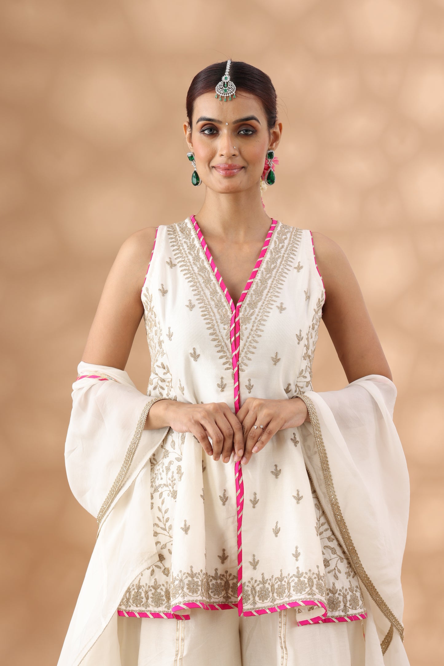 Pearl White Short Jacket with Sharara Set