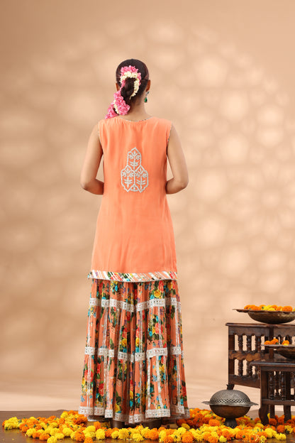 Printed Peach Gharara Set