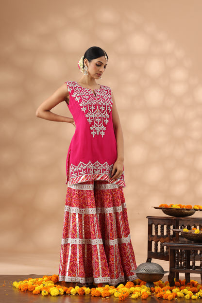 Printed Magenta Gharara Set