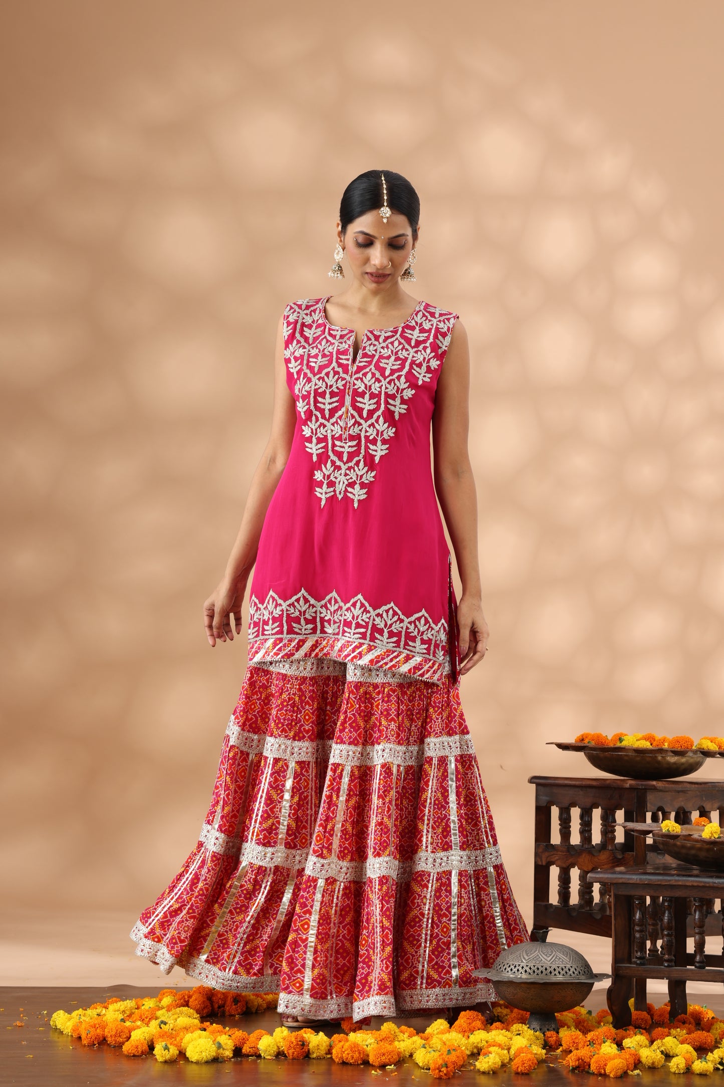 Printed Magenta Gharara Set