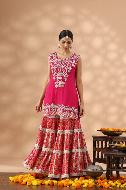Printed Magenta Gharara Set