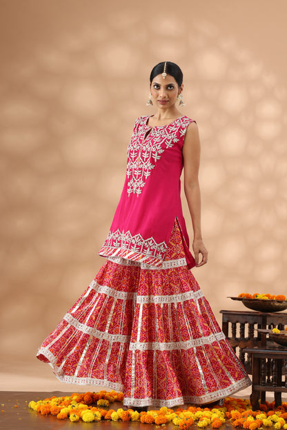 Printed Magenta Gharara Set