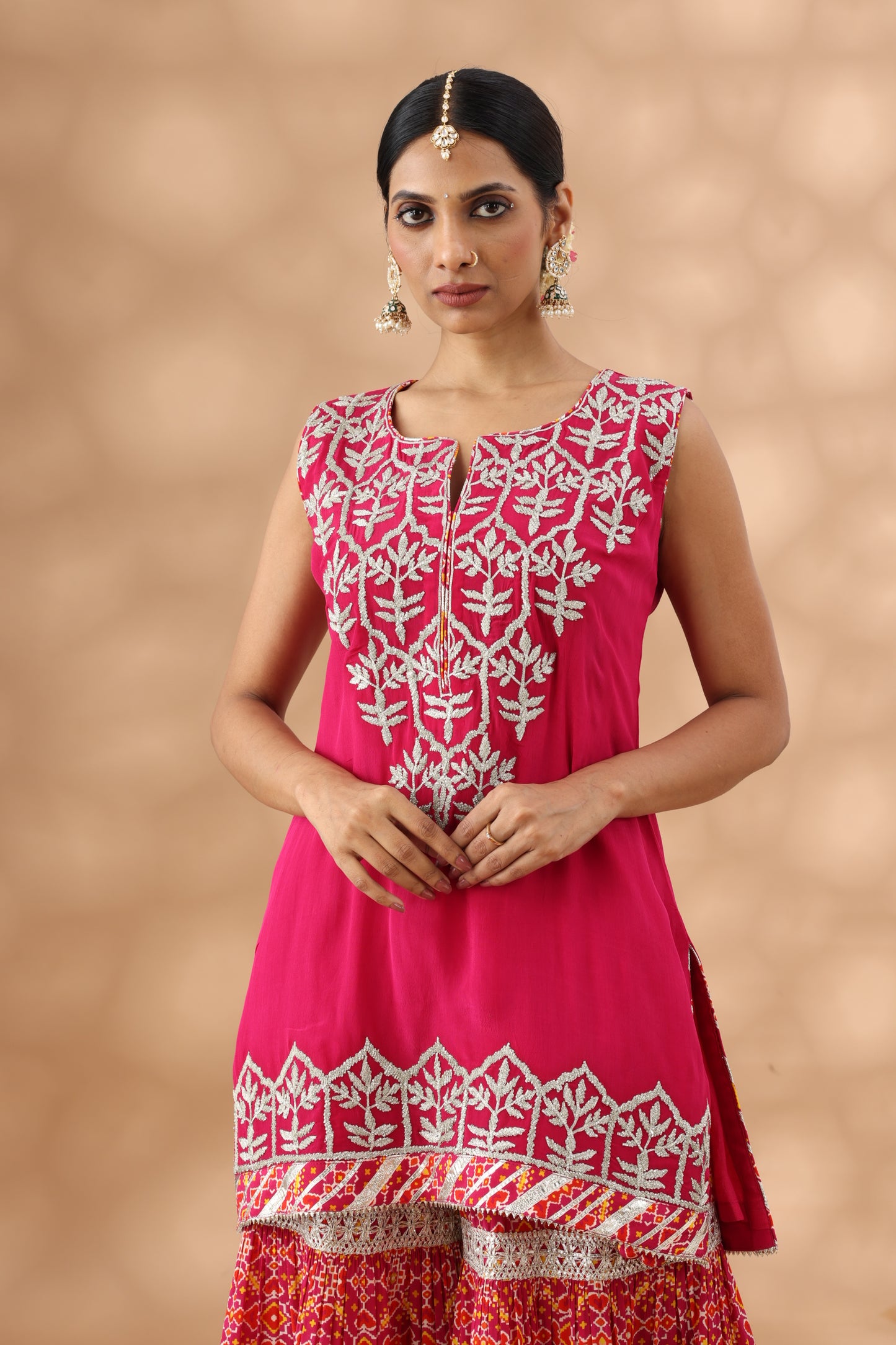 Printed Magenta Gharara Set