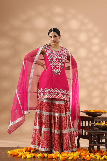 Printed Magenta Gharara Set