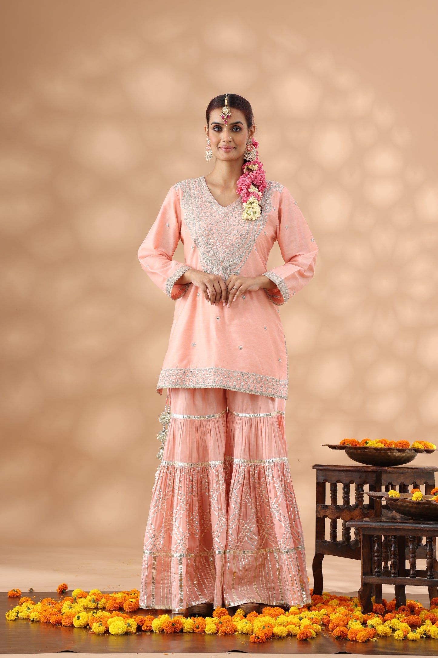 Peach Gharara Set
