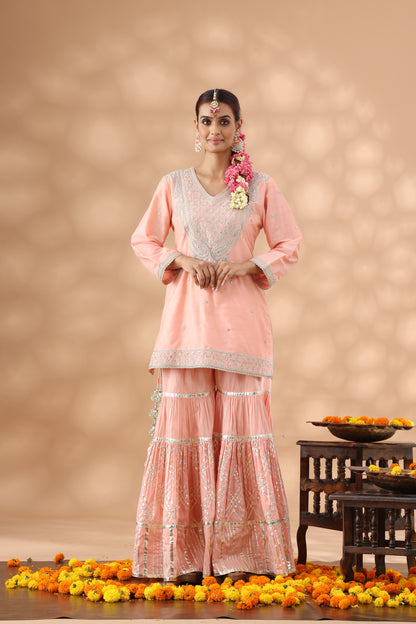 Peach Gharara Set