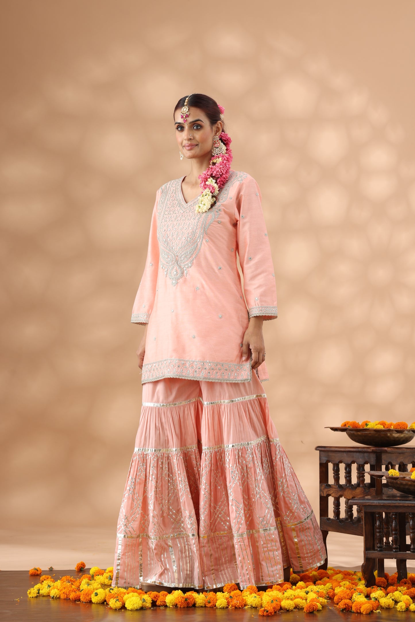 Peach Gharara Set
