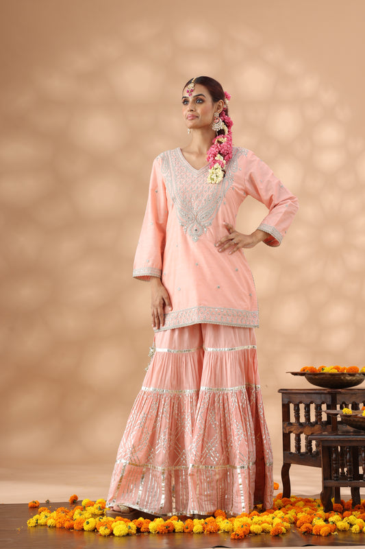Peach Gharara Set