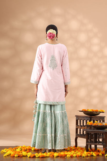 Pastel Pink Short Kurti with gharara Set