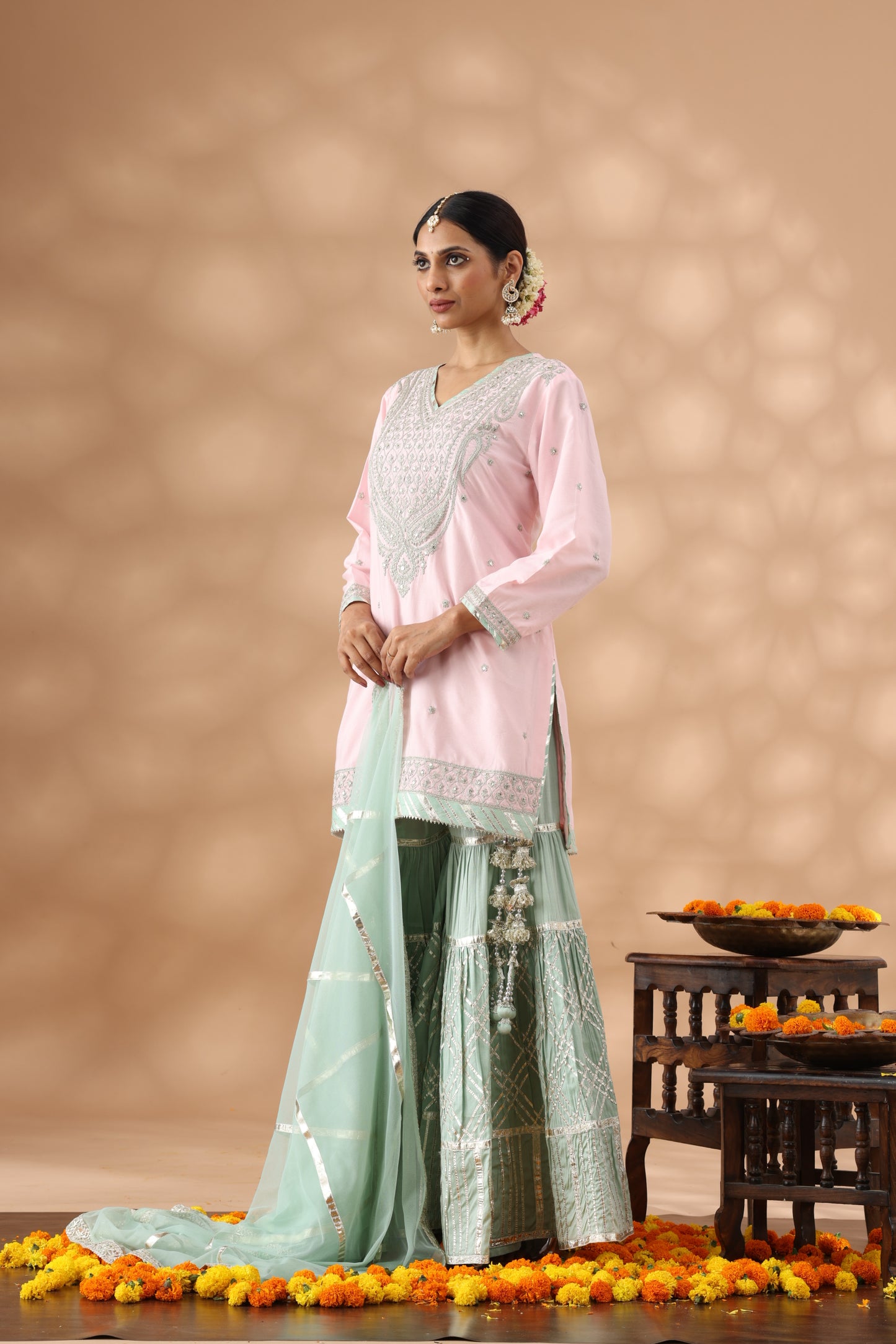 Pastel Pink Short Kurti with gharara Set