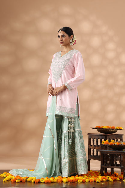 Pastel Pink Short Kurti with gharara Set