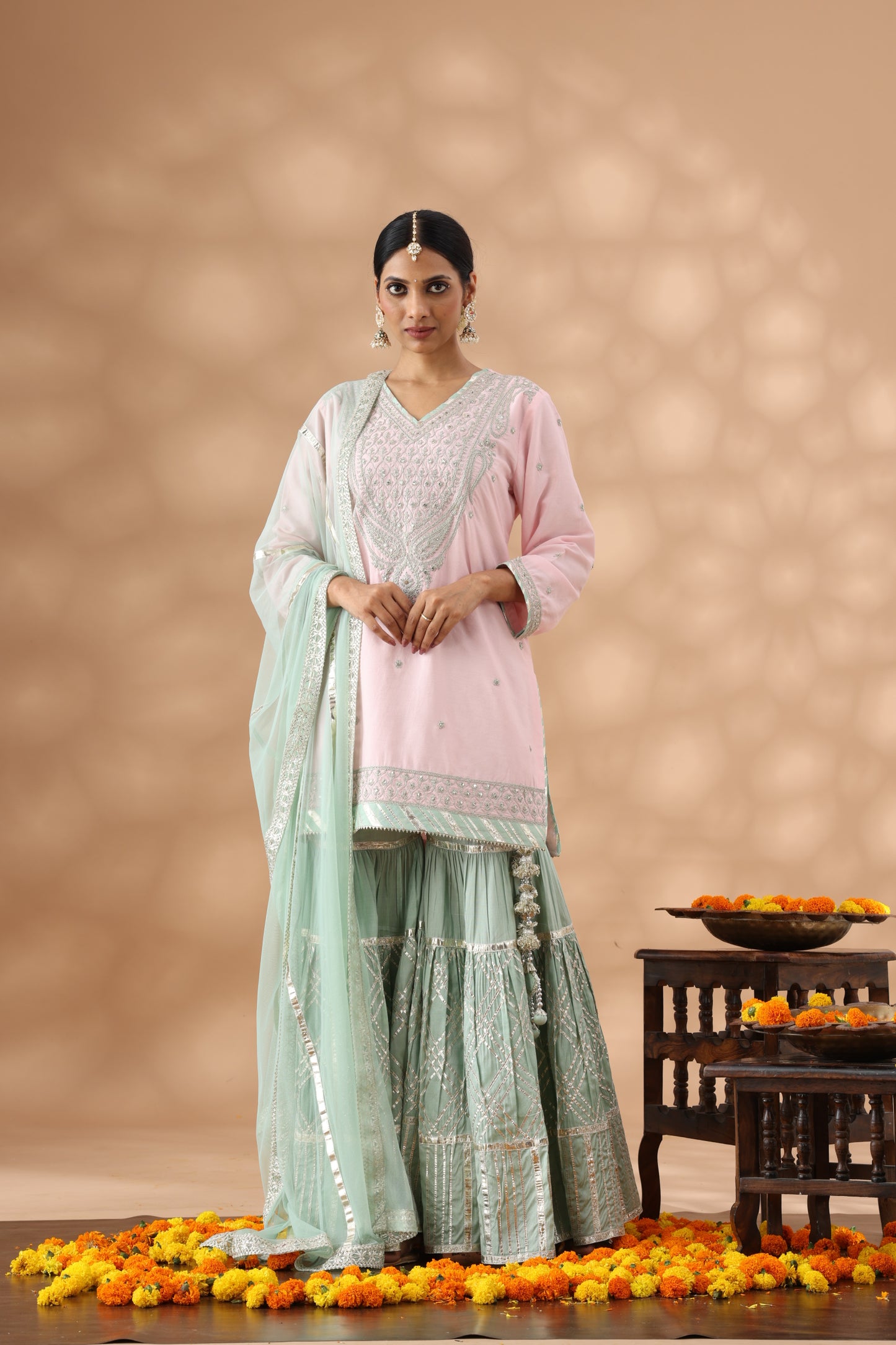 Pastel Pink Short Kurti with gharara Set