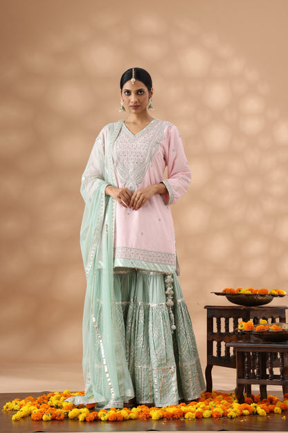 Pastel Pink Short Kurti with gharara Set