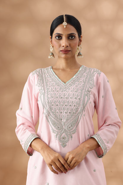 Pastel Pink Short Kurti with gharara Set